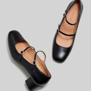 New MADEWELL The Nettie Heeled Mary Jane in True Black Leather